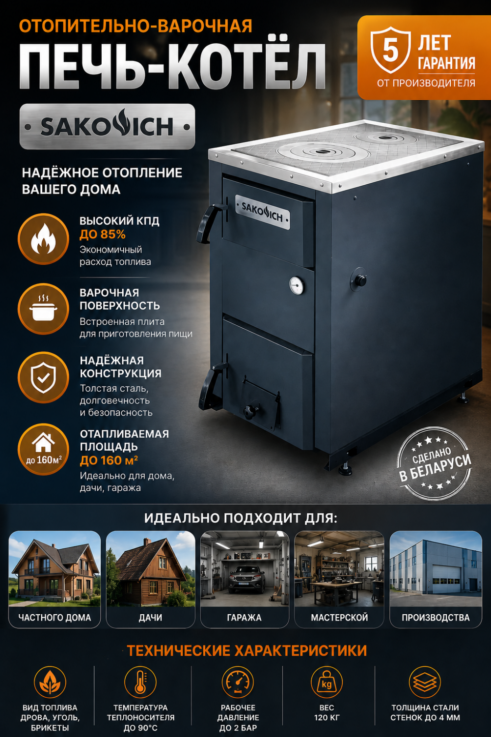 Твердотопливный котёл Sakovich Madera 16 кВт