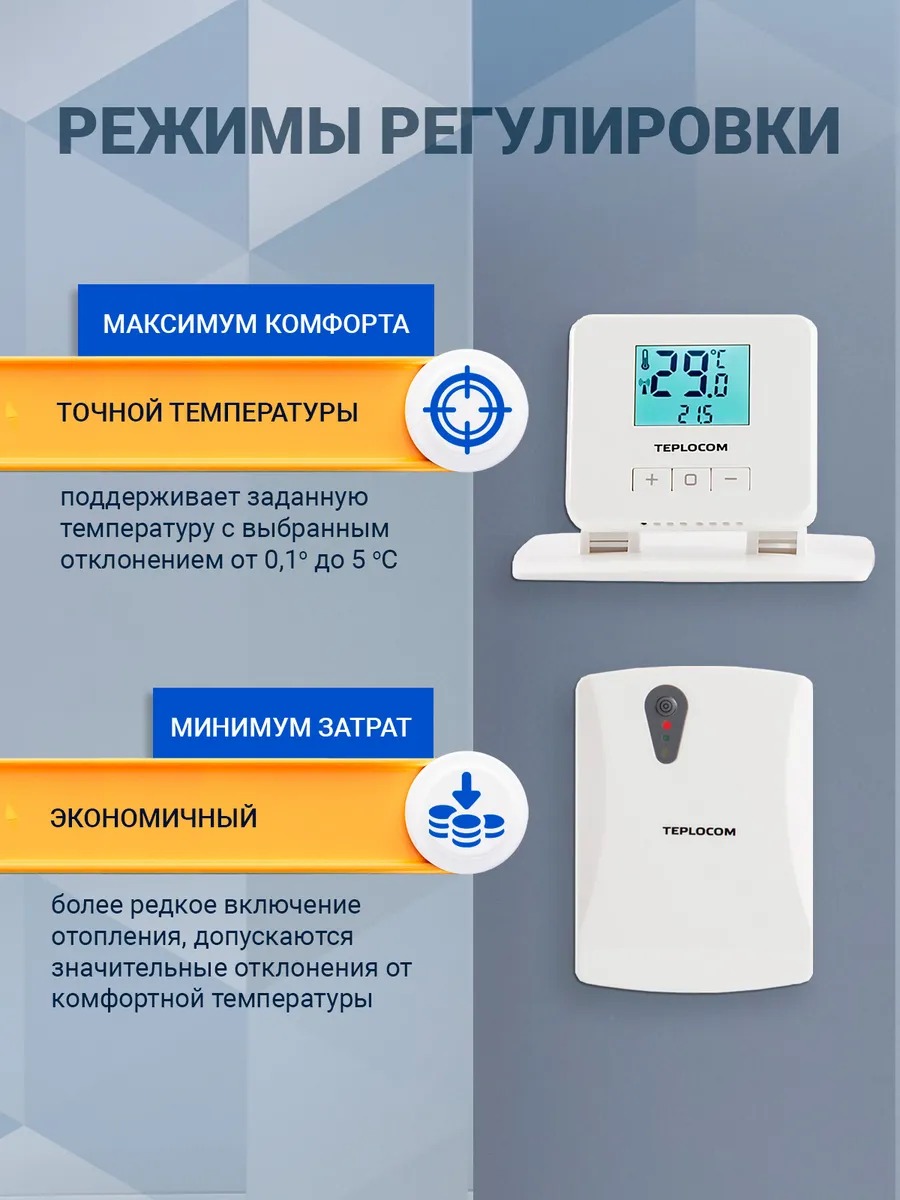 Термостат комнатный Teplocom TS-2AA/3A-RF, беспроводной, реле 250В, 3А