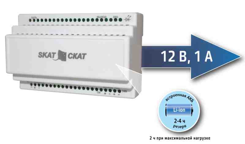 SKAT-12DC-1.0 Li-ion (СКАТ ИБП-12/1-3,2/Li-DIN) источник питания на Li-ion АКБ 52